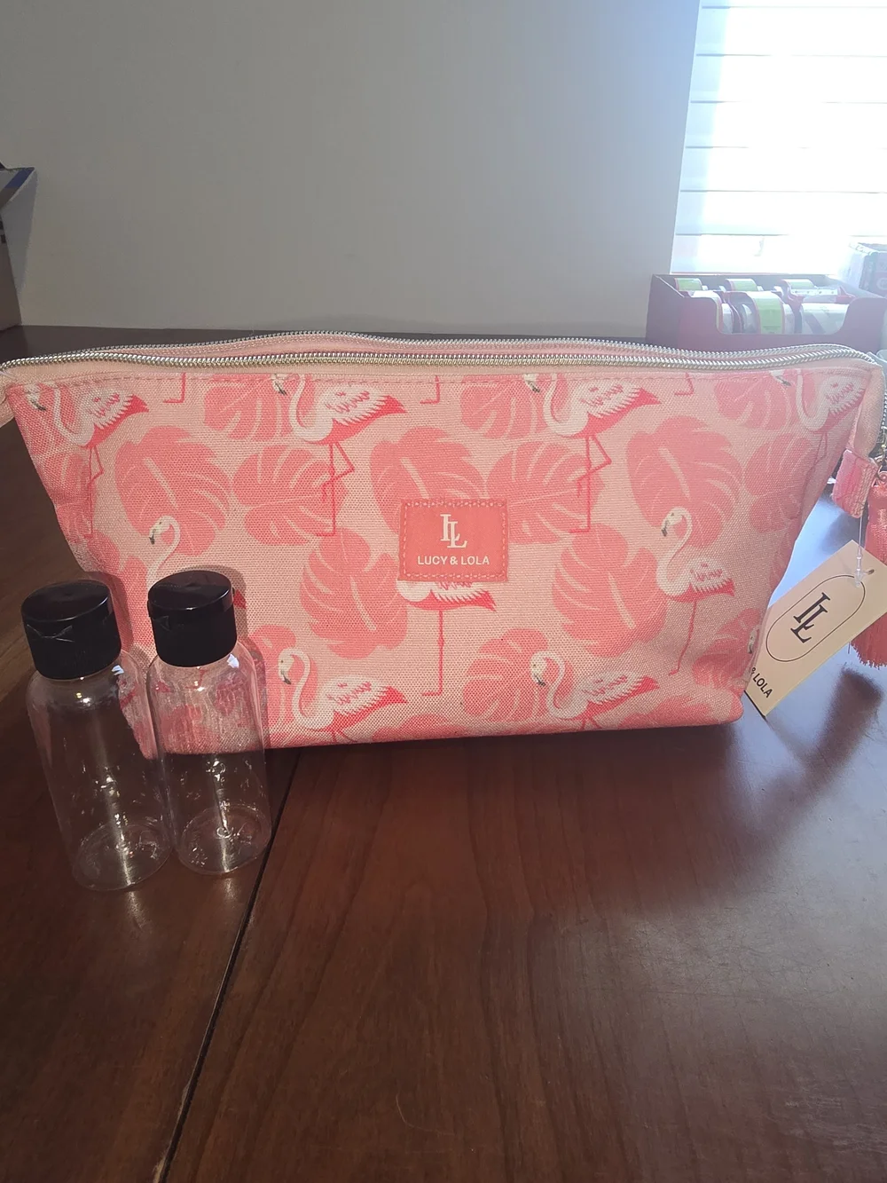 Lucy & Lola Pink Flamingo Print Canvas Cosmetic Pouch, New with Tags